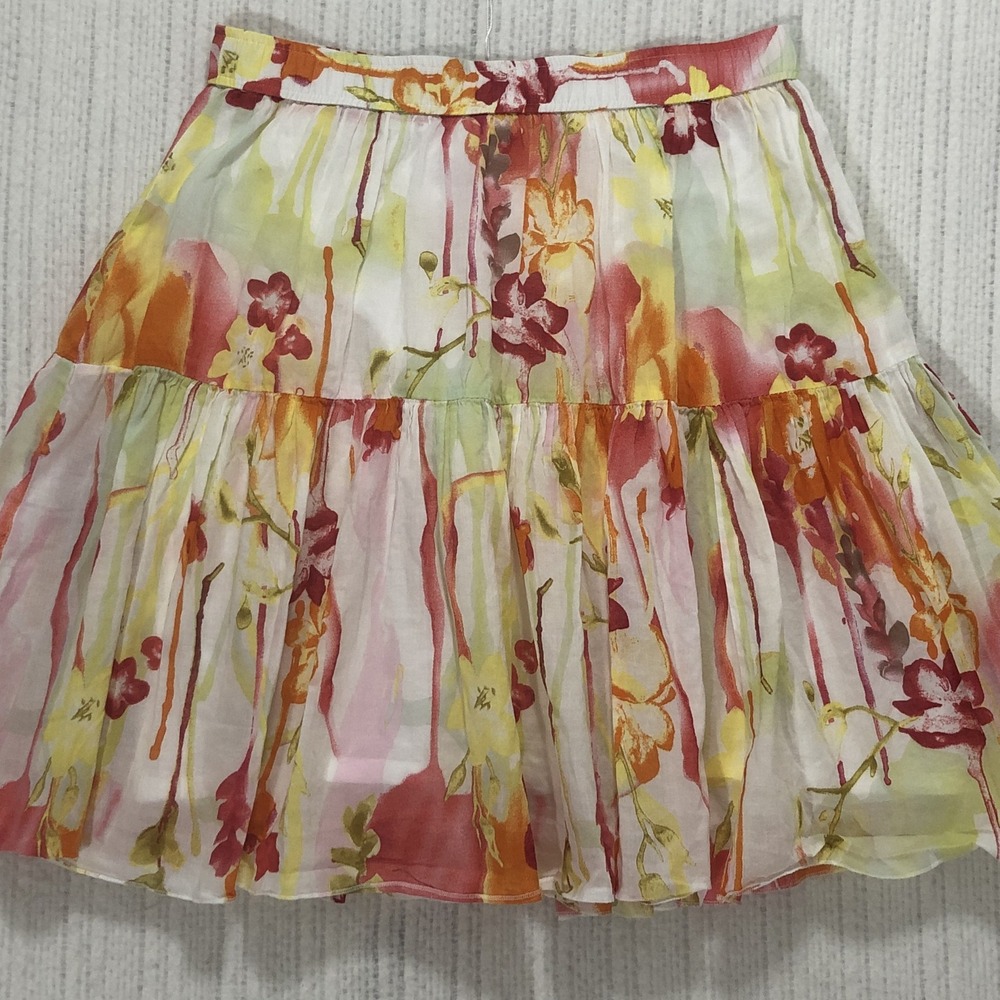 Old Navy Floral Watercolor Tiered Mini Skirt Red Orange Yellow Small